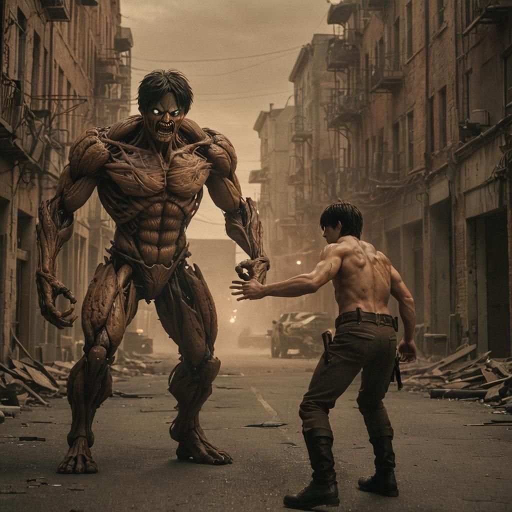 Eren Yeager's Titan Battle: A Cinematic Still