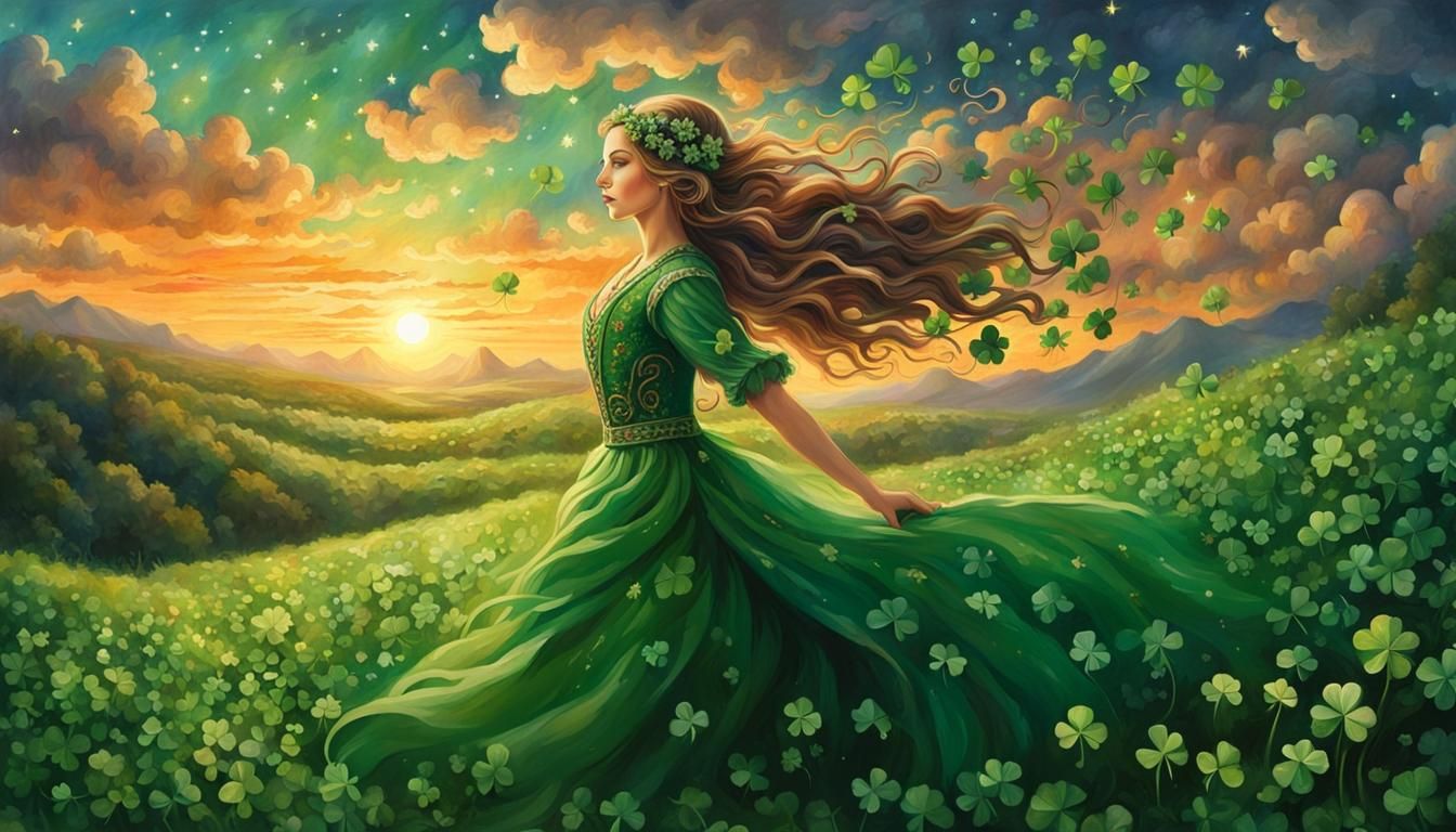 Dancing Clover Girl Portrait in Oil Painting Style