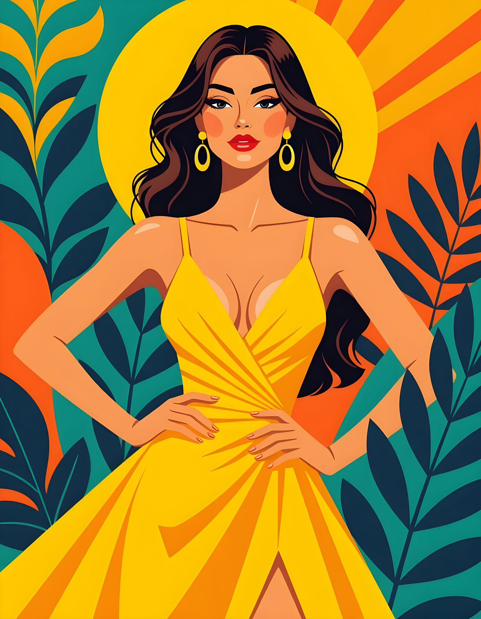 Stylish Woman in Yellow Dress: Vibrant Vector Art