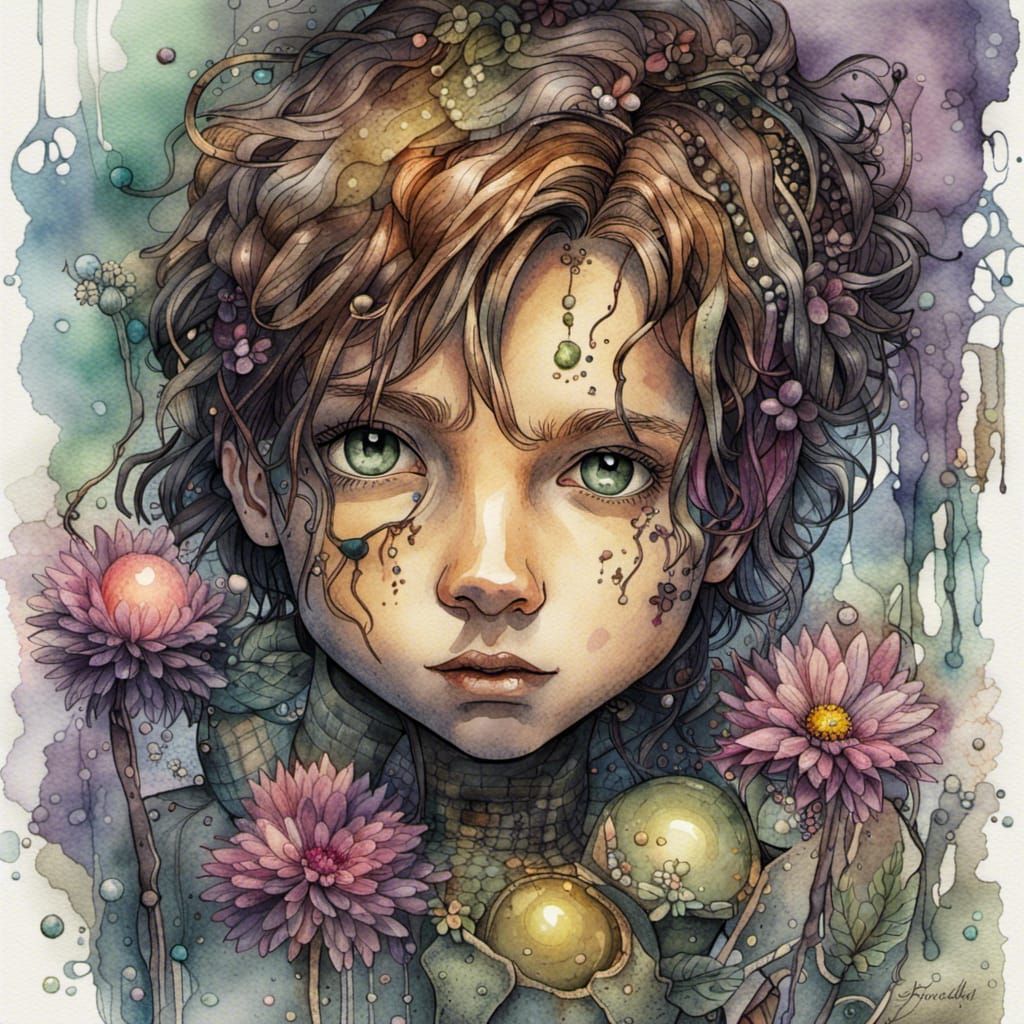 Cyberpunk Creature Portrait in Watercolor Splash Art