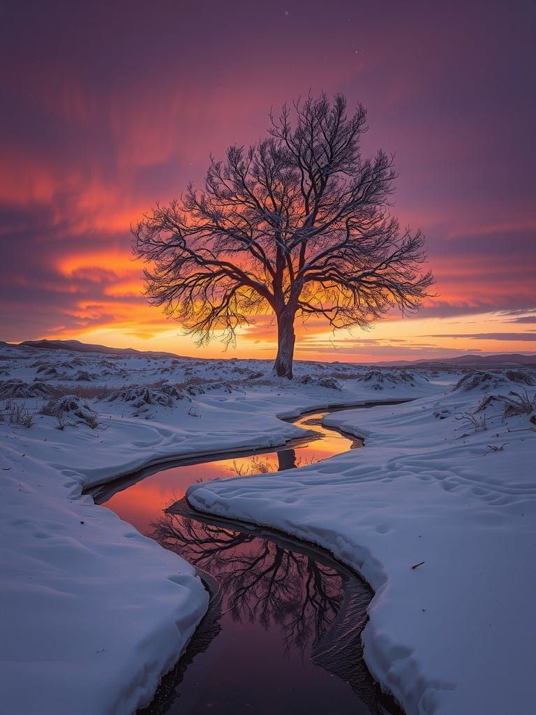 Winter Tree at Sunset: An Impressionistic Landscape