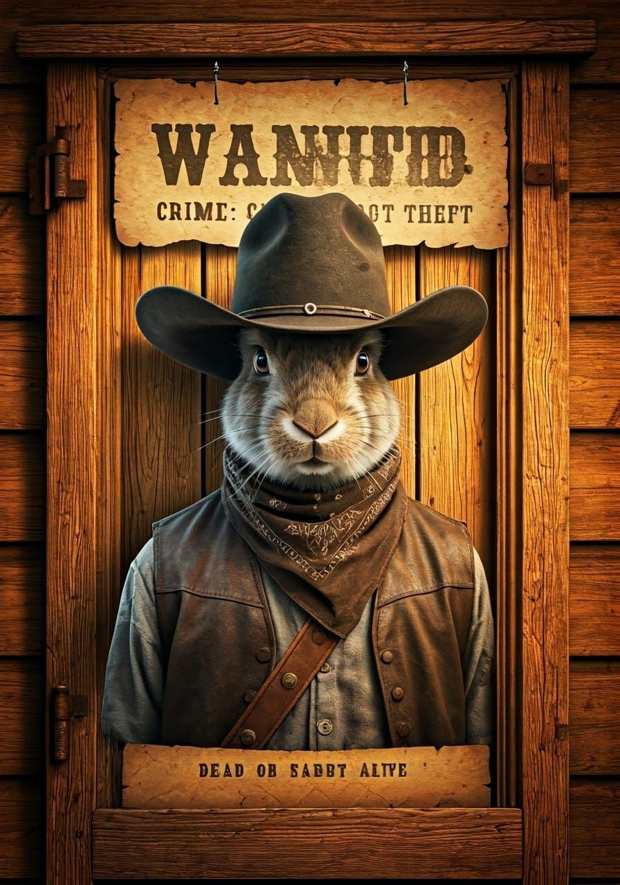 Fugitive Rabbit Wanted Poster in Western Style