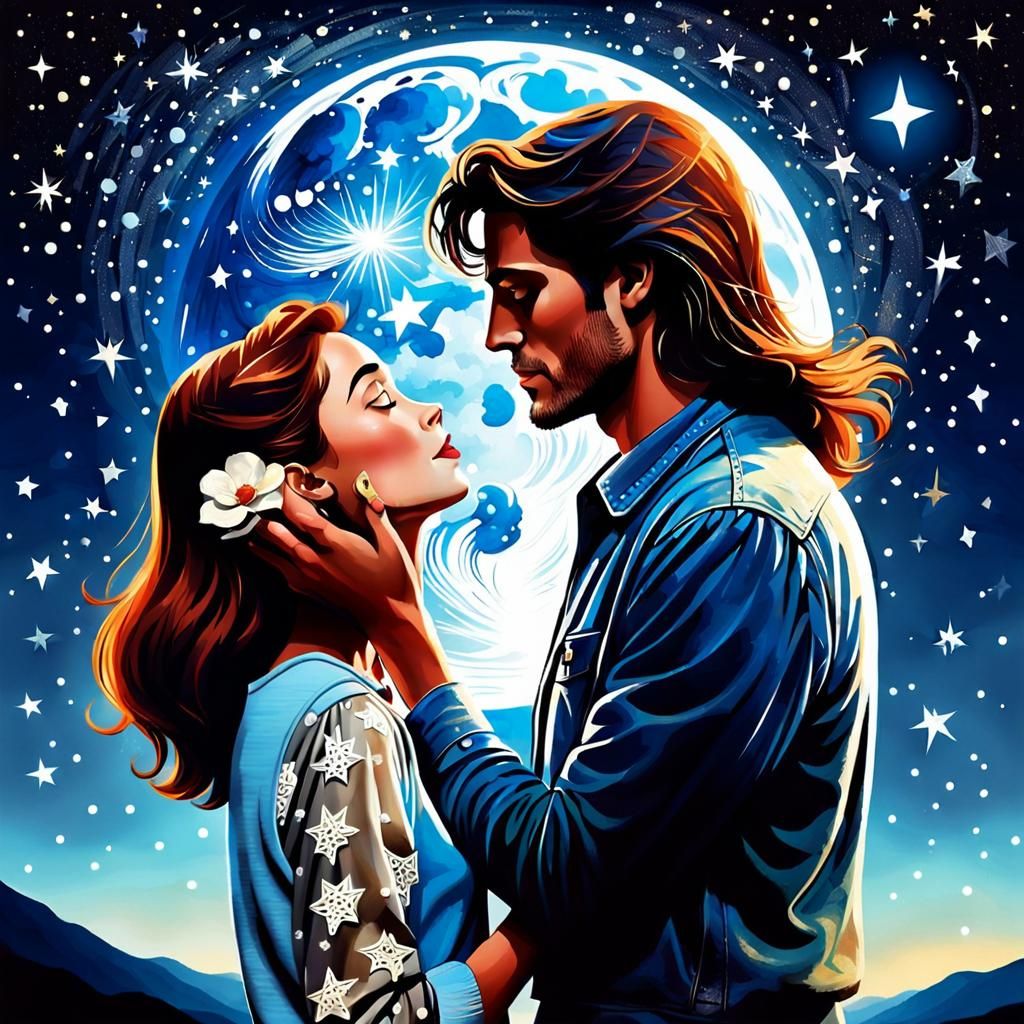Romantic Starlit Encounter: An AI Interpretation