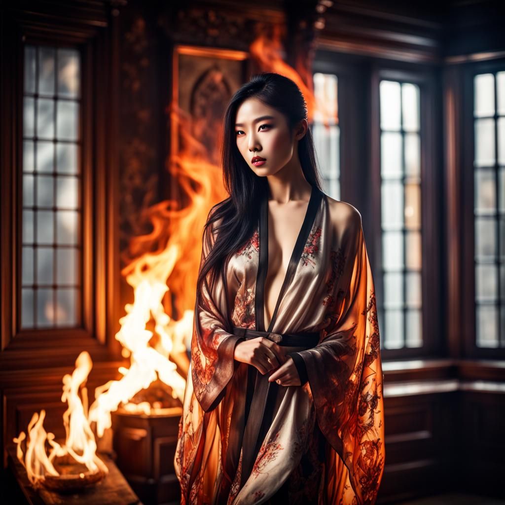 Beautiful Asian Vampire in Flowing Silk Robe