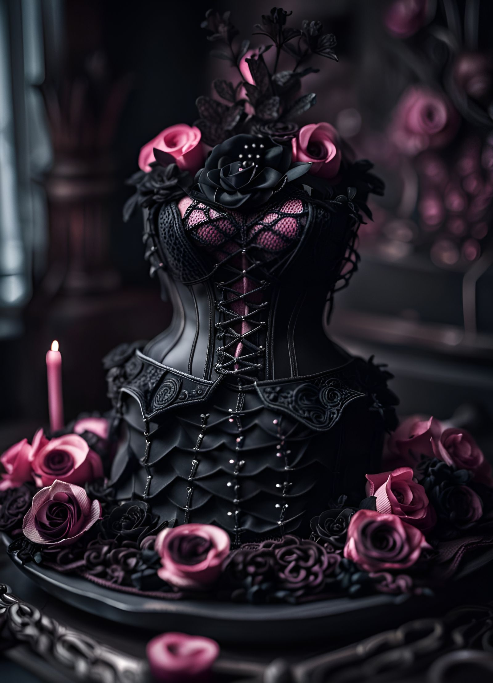 Goth corset dress cake.
