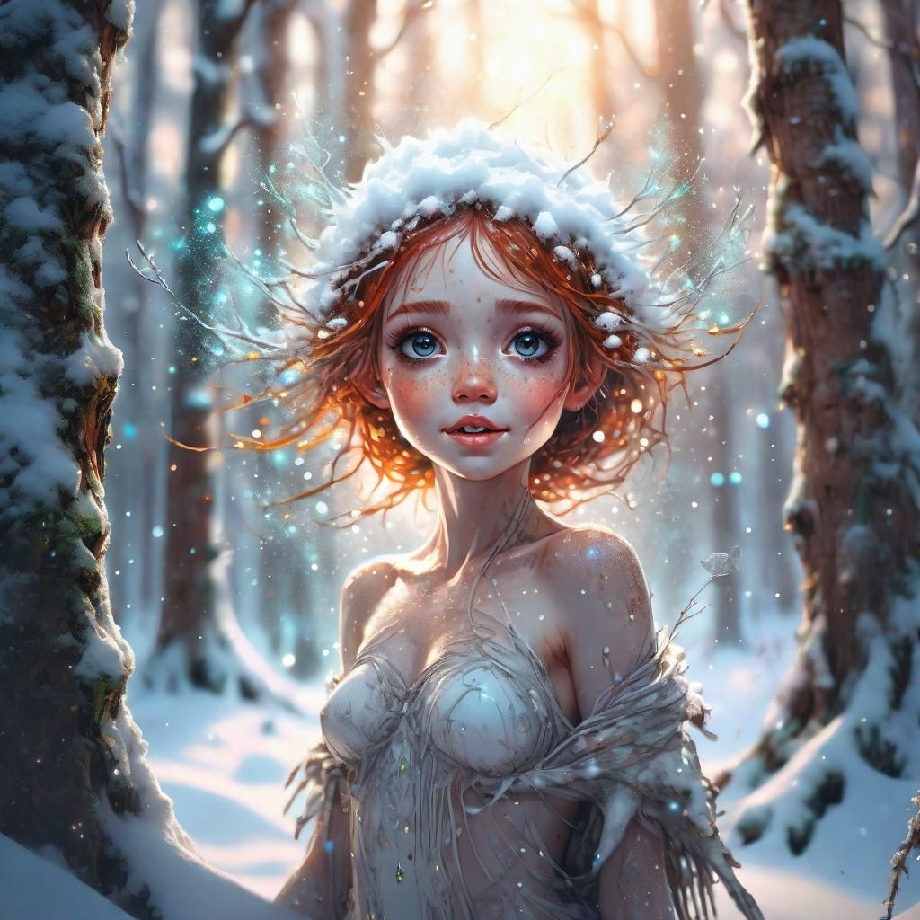 Enchanted Snow Nymph in Dreamlike Fantasy Art