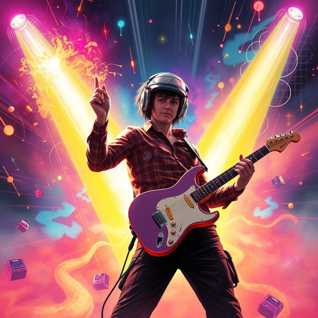 Dynamic Musician Surrounded by Swirling Lights