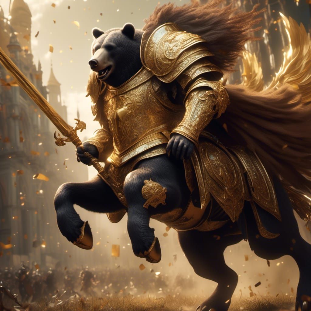 Bear Knight Centaur Charging in Golden Armor