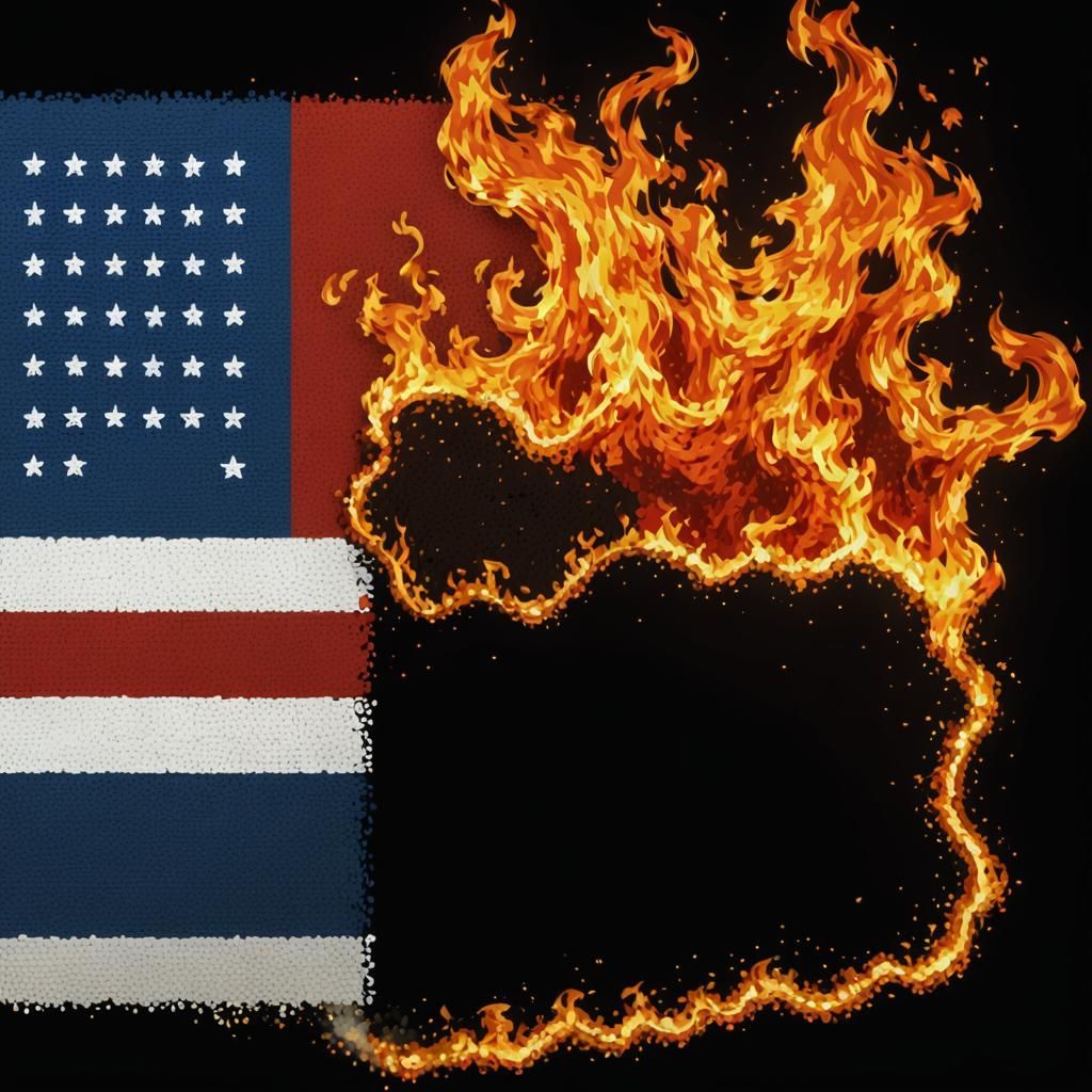 Burning American Flag Pixel Art