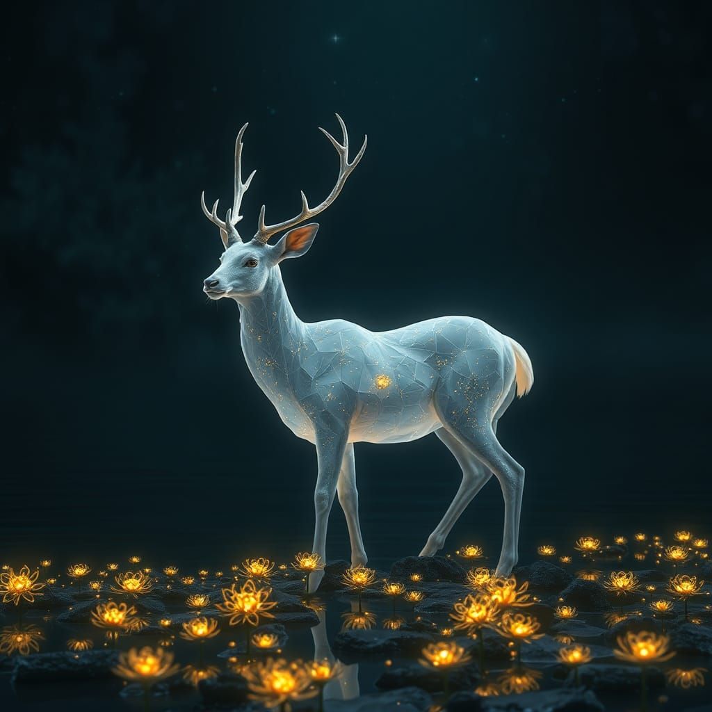 Ethereal Deer at River's Edge in Matte Painting Style