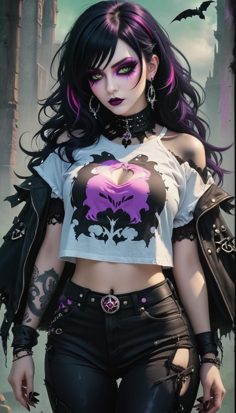 Beautiful Gothic Woman with Pink Streaks, 3D Art