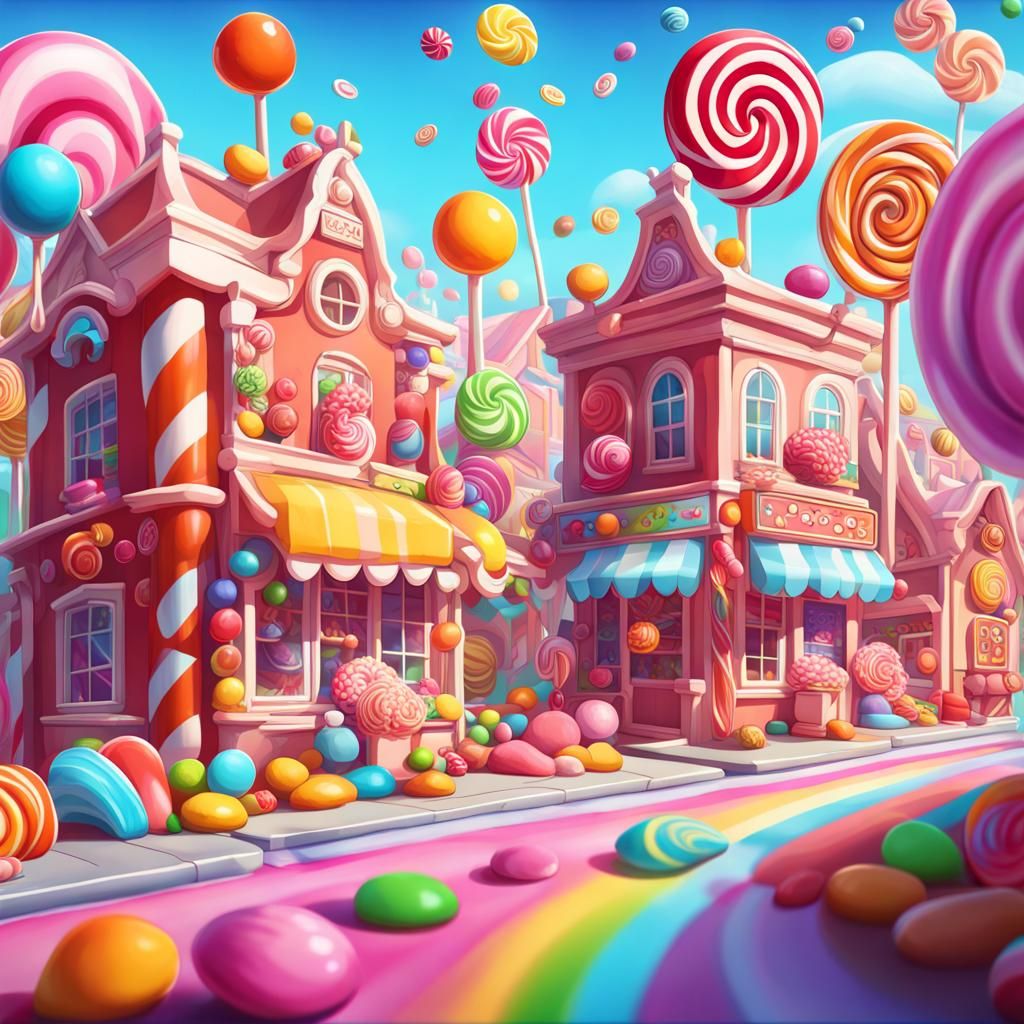 Whimsical Candy Town in Hyperrealistic Digital Art