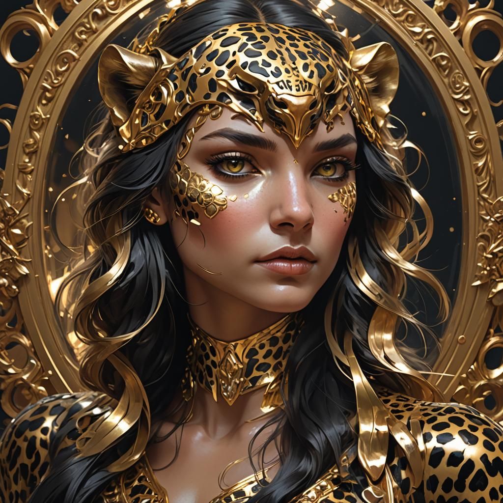 Leopard Portrait Split in Gold and Black