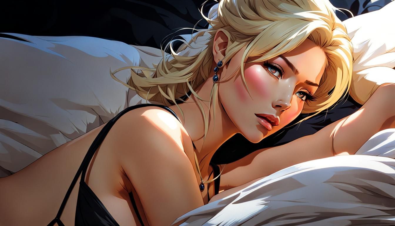 Blonde Woman Resting in Bed as Splash Art