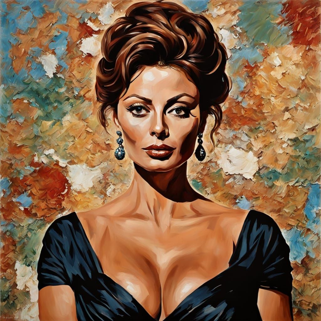 Sophia Loren Impasto Painting in Mediterranean Style