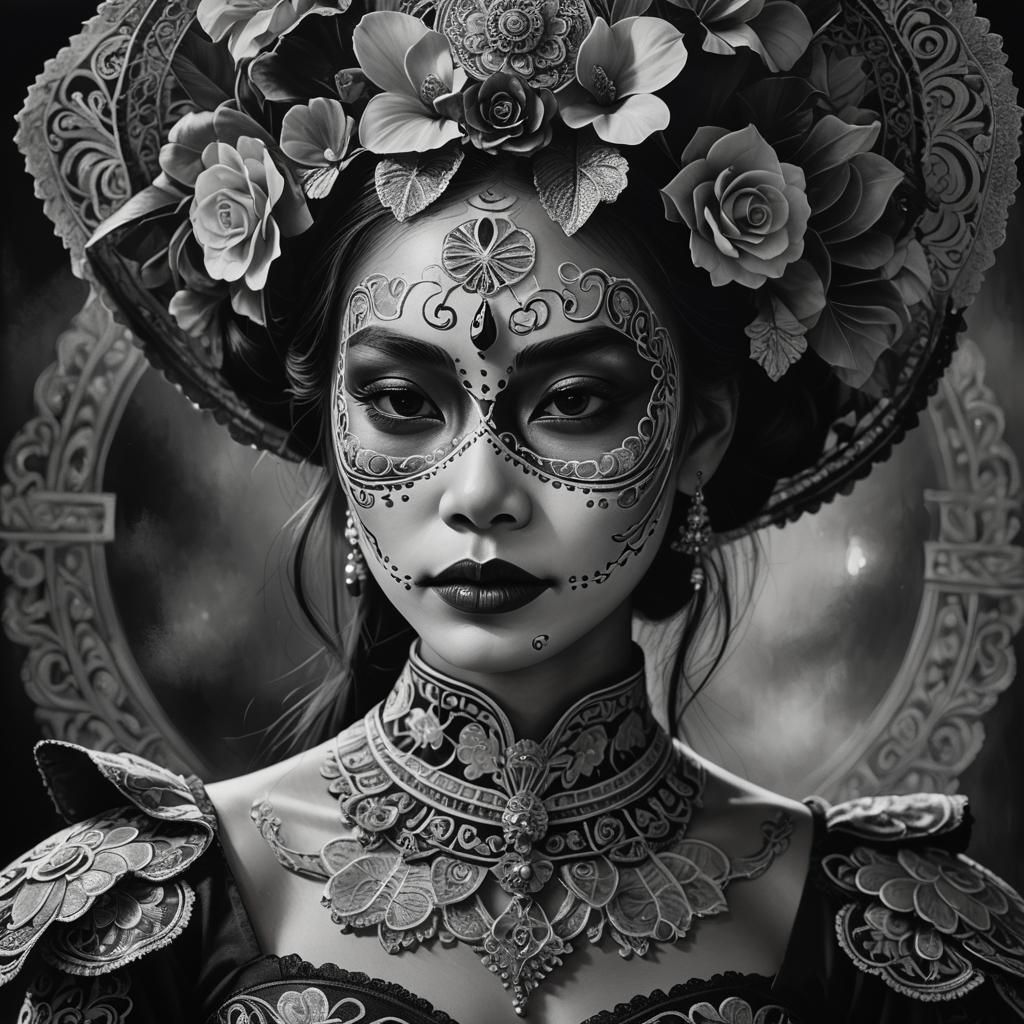 Thai Woman in Catrina Costume, Film Noir Portrait