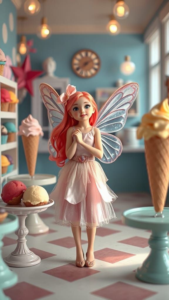 Fairy in Whimsical Ice Cream Parlor in Miniature Style