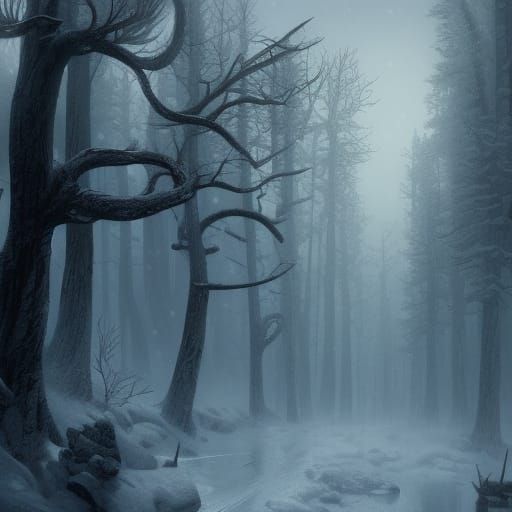 Winter Forest in Snow and Ice, Ansel Adams Style