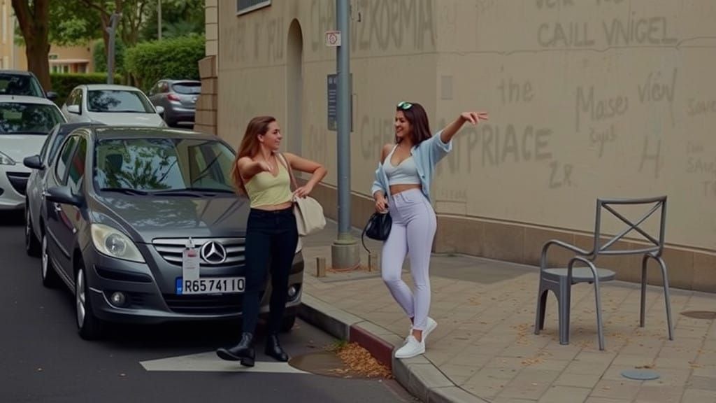 Gen Z Women Next to Car in Montpellier Streetview