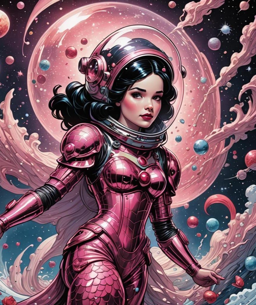 Snow White Space Mermaid in Comic Book Art