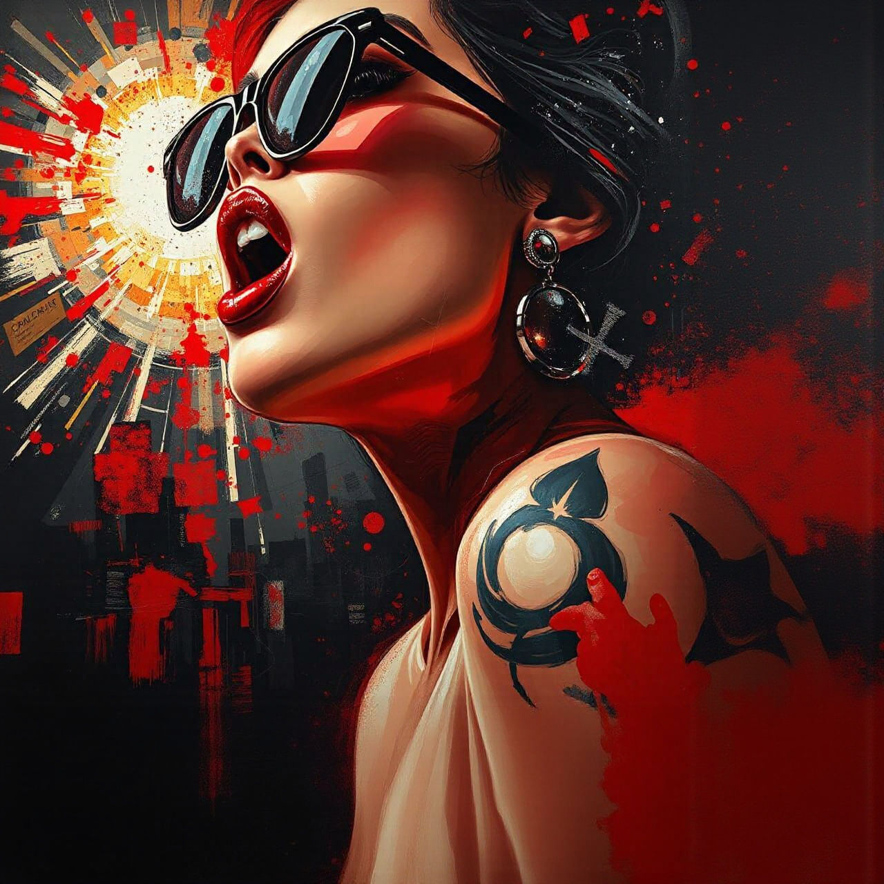 Glamorous Woman in Abstract Expressionist Style