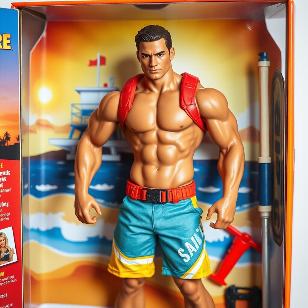 Muscular Lifeguard Action Figure in Summer-Themed Box