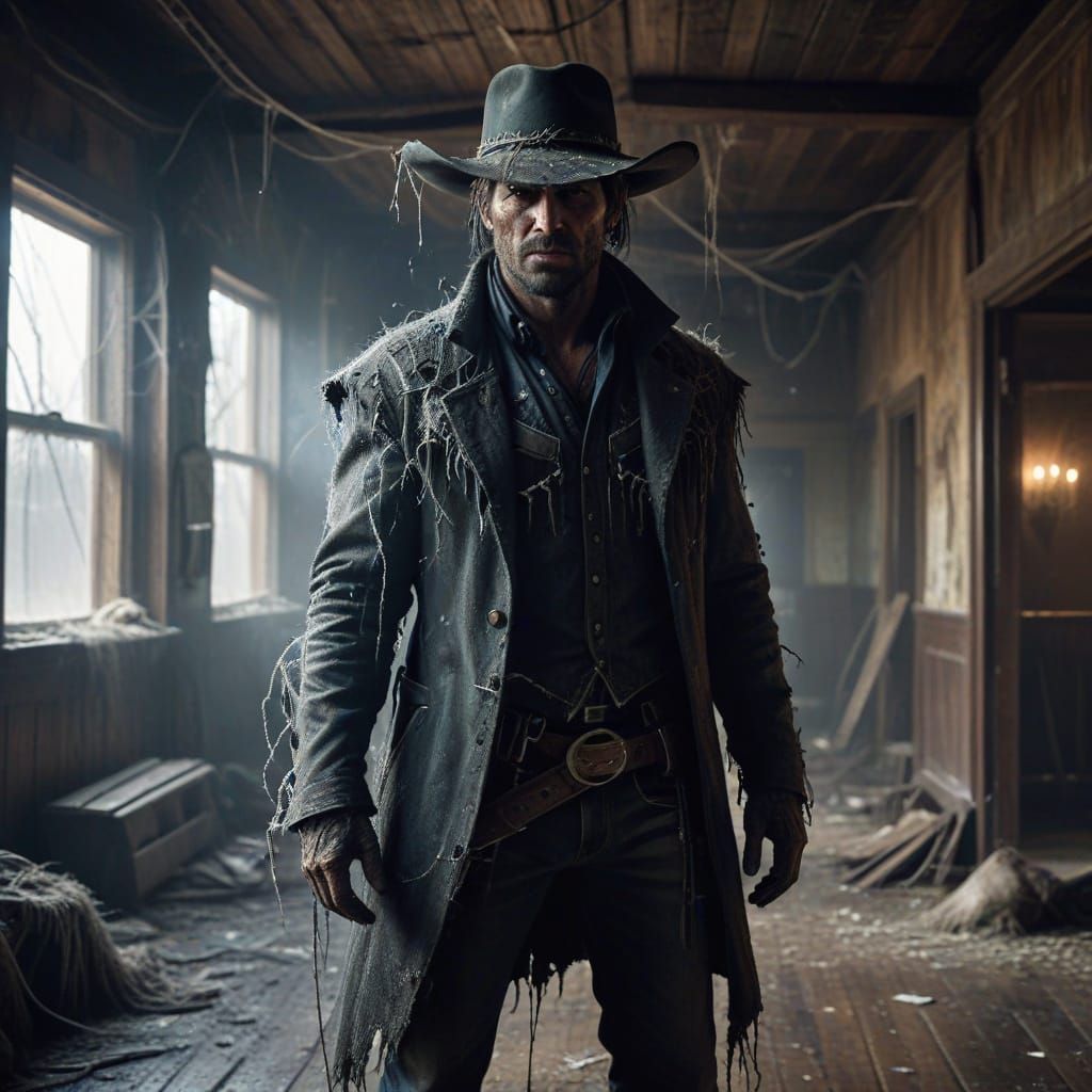 Sinister Cobweb Cowboy in Abandoned Saloon