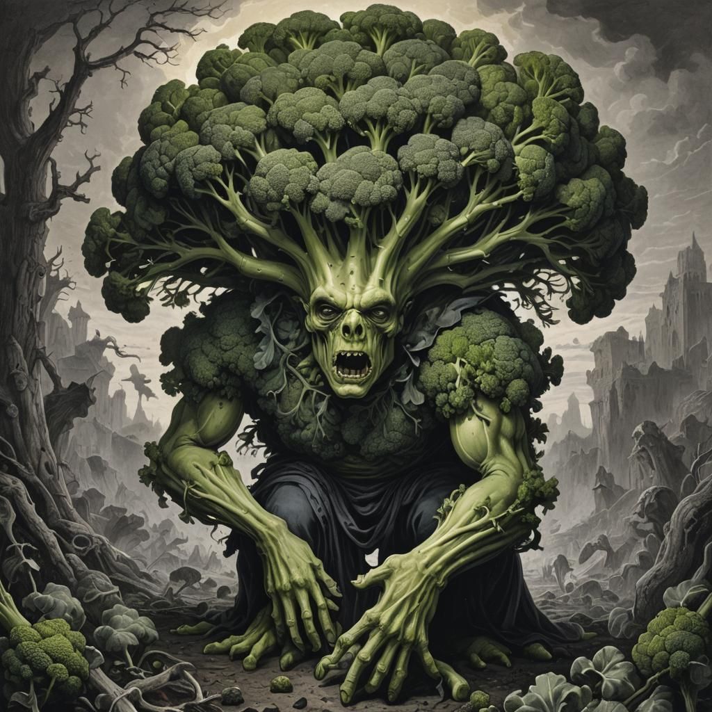 Horror Broccoli Illustration in Doré Style
