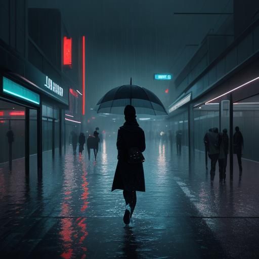 Futuristic Dubai: Rain-Soaked Cityscape in Neon Light