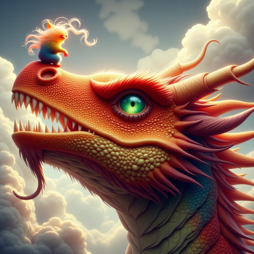 Dragon Snout with Tiny Fluffy Creature, Vibrant & Intricate ...