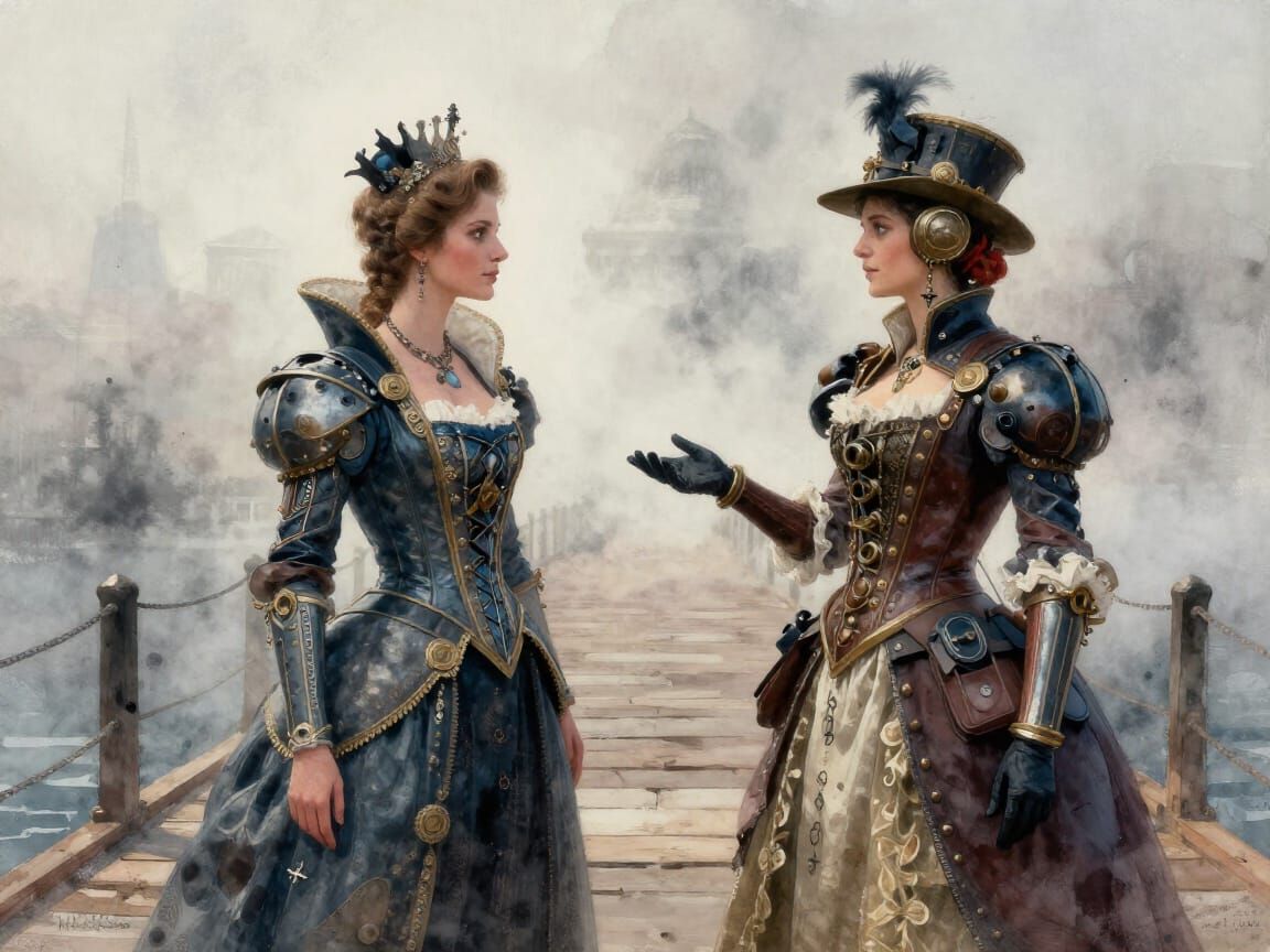 Cyberpunk Spanish Queen Meets Steampunk French Queen in Fogg...