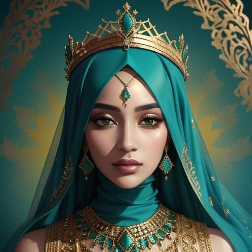 Woman with Turquoise Hijab: Fauvist Oil Painting