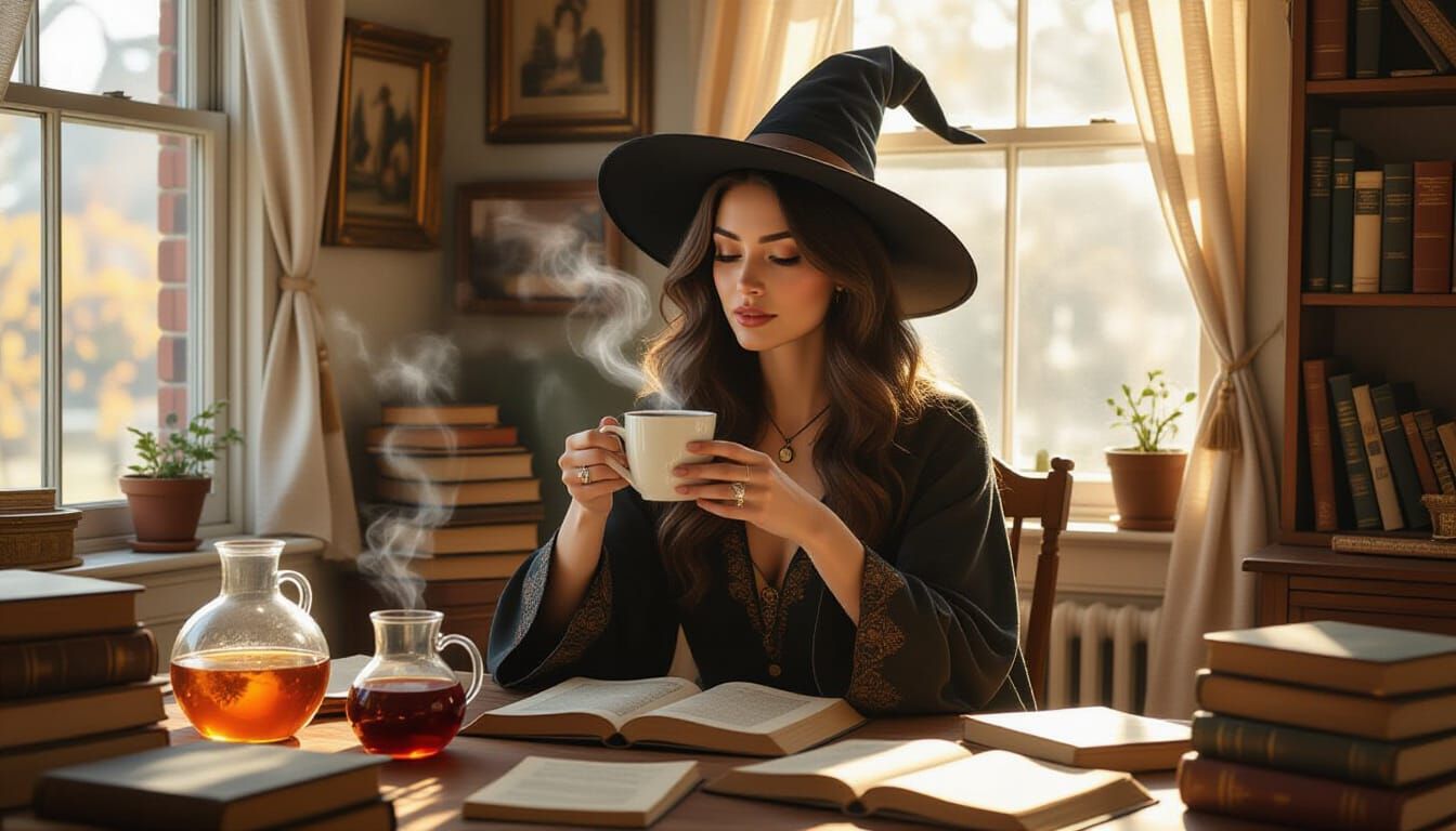 Modern Witch's Cozy Apartment with Magical Coffee