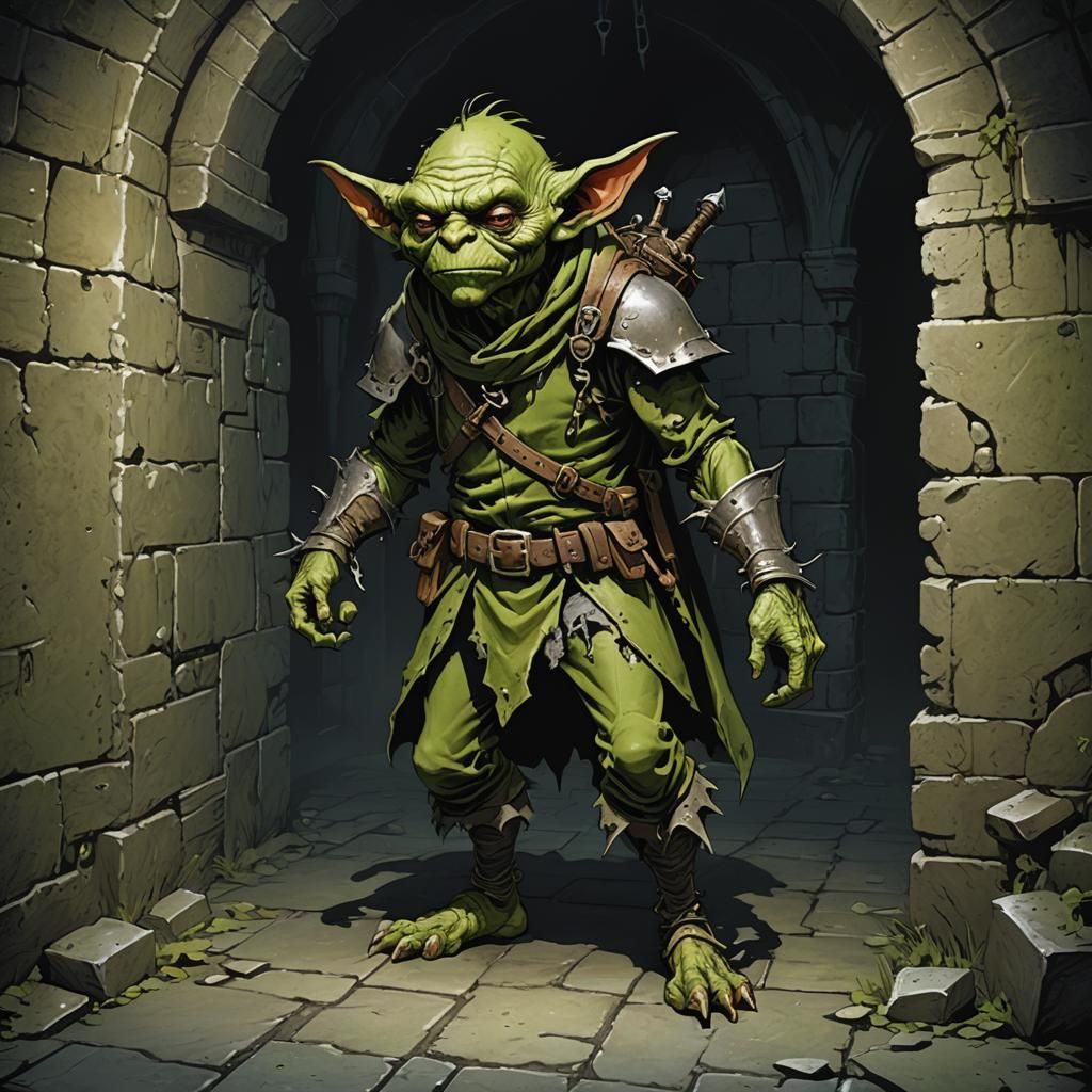 Goblin in a Dungeon, Drawn in Fantasy Style