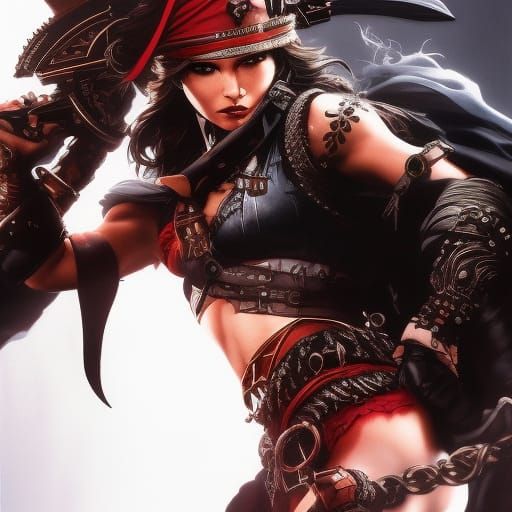 Female Pirate in Crow's Nest: Inkpunk Concept Art