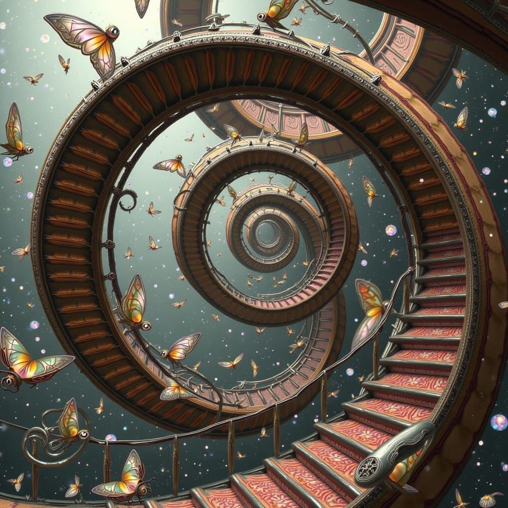 Heart-Shaped Spiral Stairs in Surrealist Style