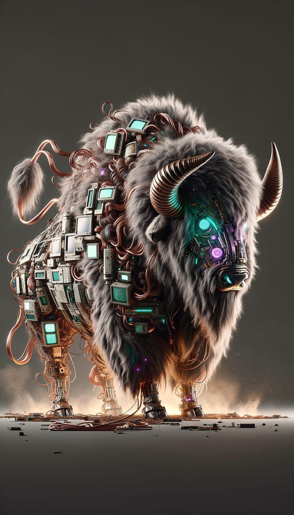 Futuristic Bison-Buffalo Hybrid in Retro-Tech Style