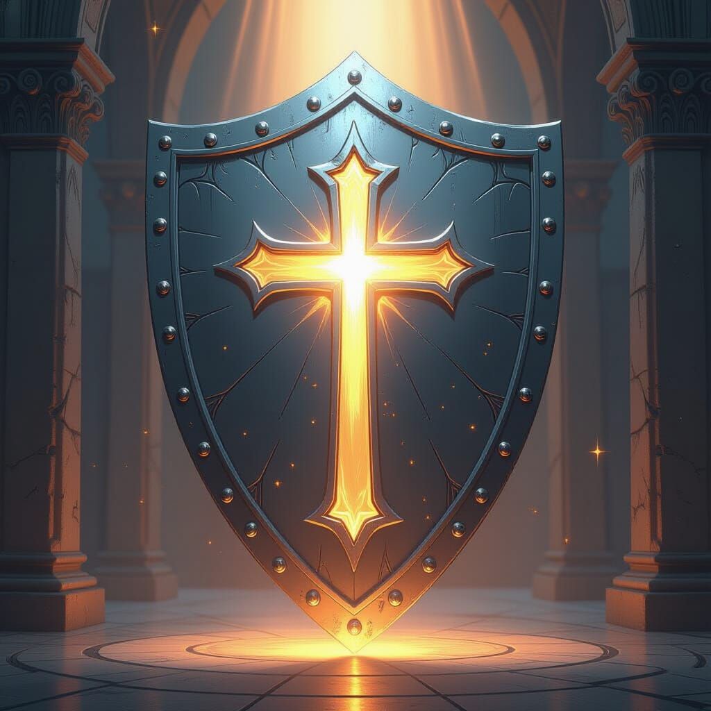 Radiant Silver Shield with Christian Cross Crest