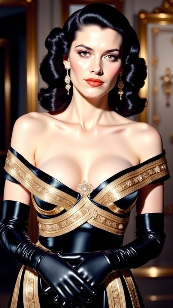 Elegant French Woman in Black Velvet Gown