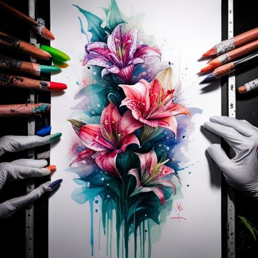 Neon Stargazer Lilies in Hyper-Realistic Digital Art