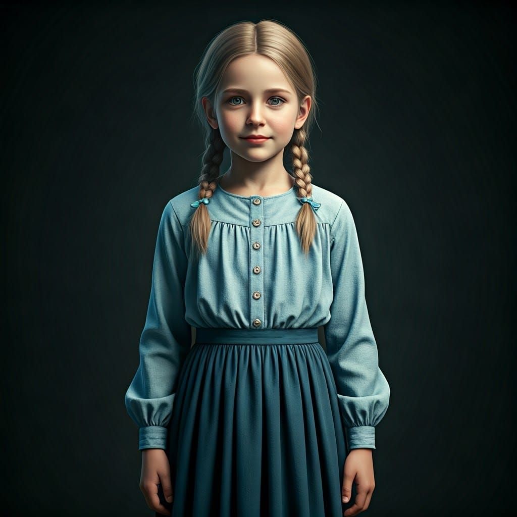 Demure Girl with Braids in Soft Light