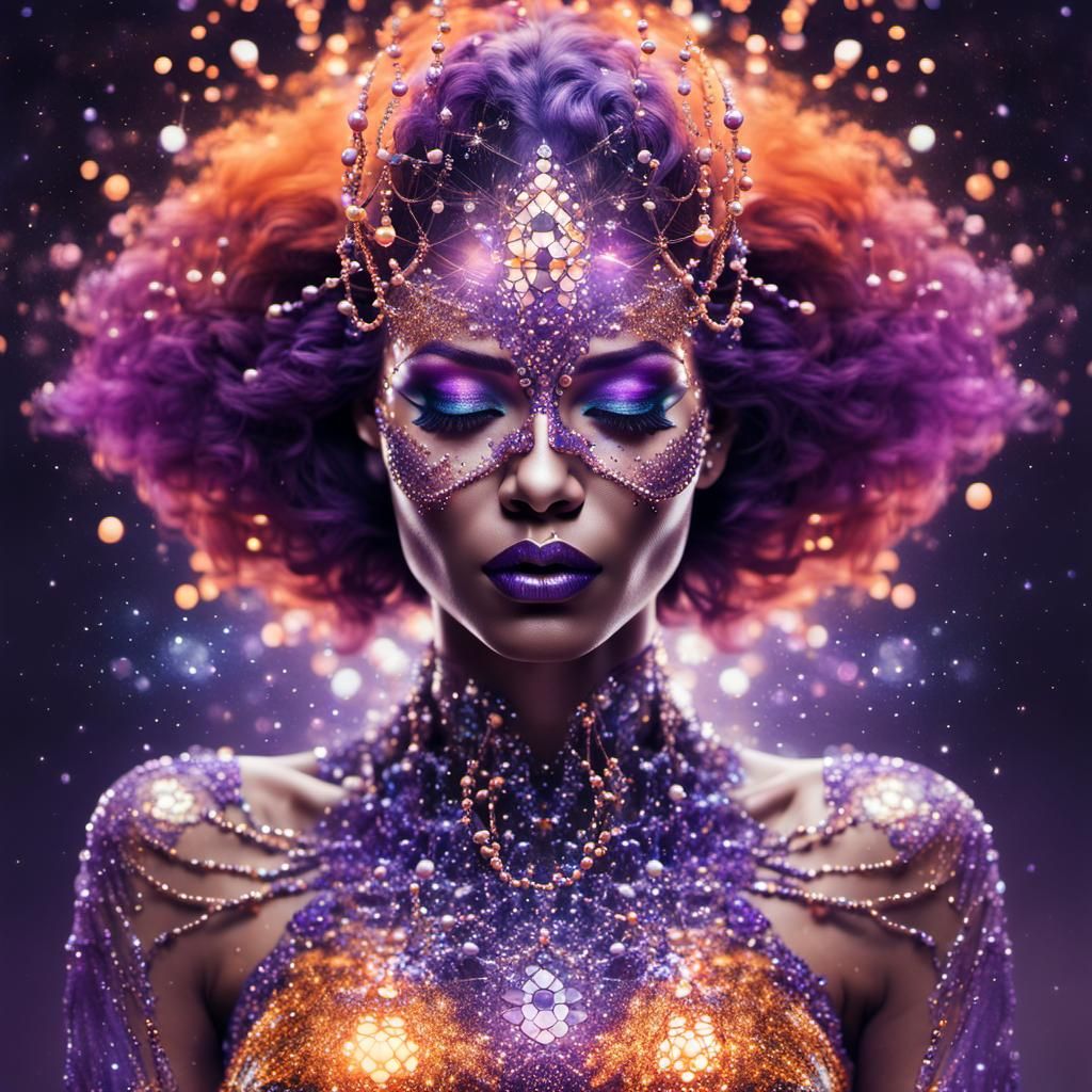 Galaxy Woman Dances in Double Exposure Style