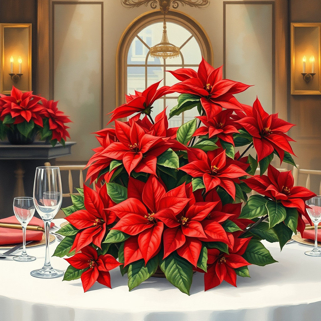 Poinsettias at Winter Wedding in Gouache Style