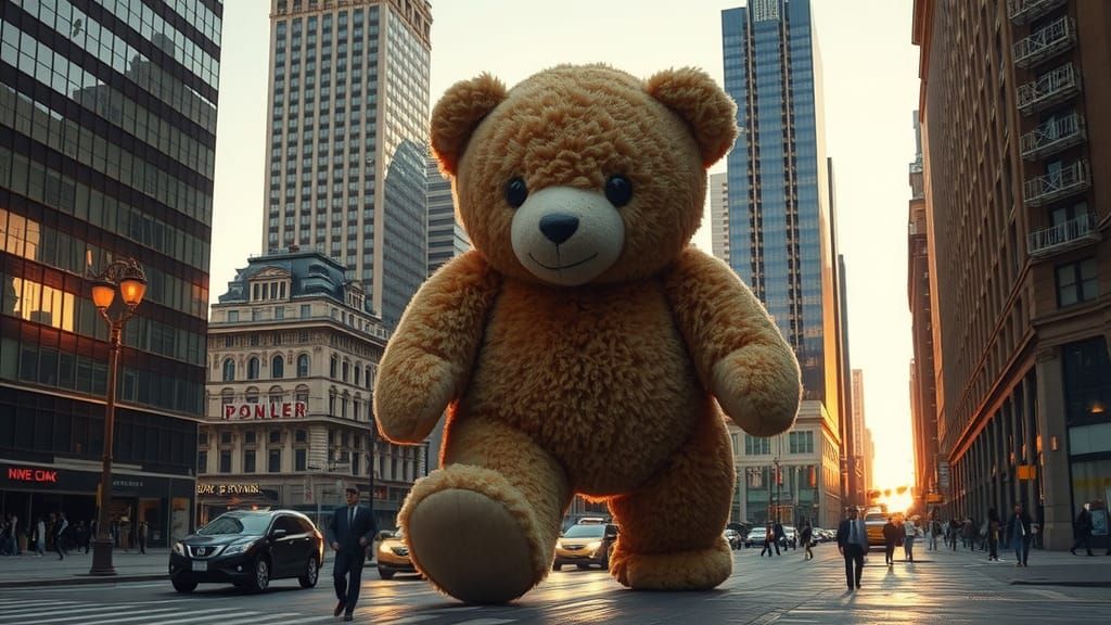Giant Teddy Bear Strides Through New York City