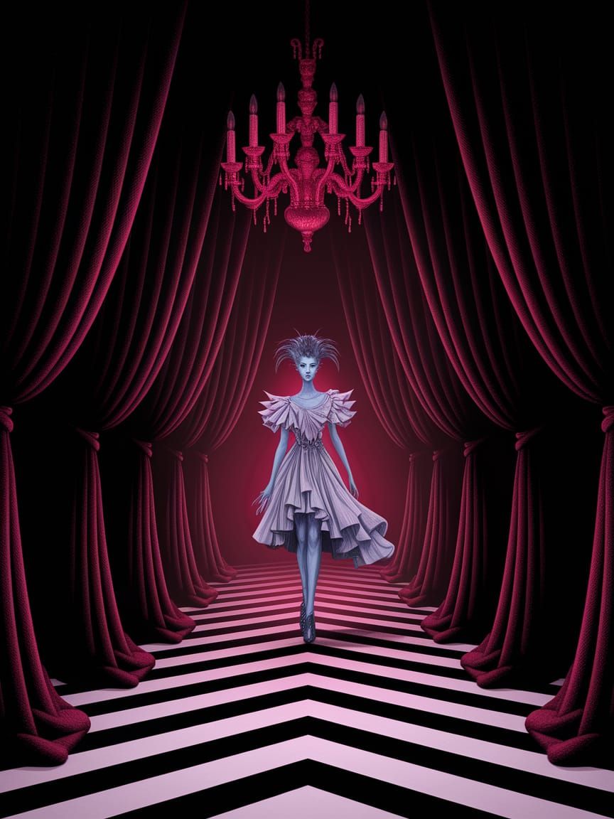 Surreal Fantasy Creature Struts Magical Couture in Crimson N...