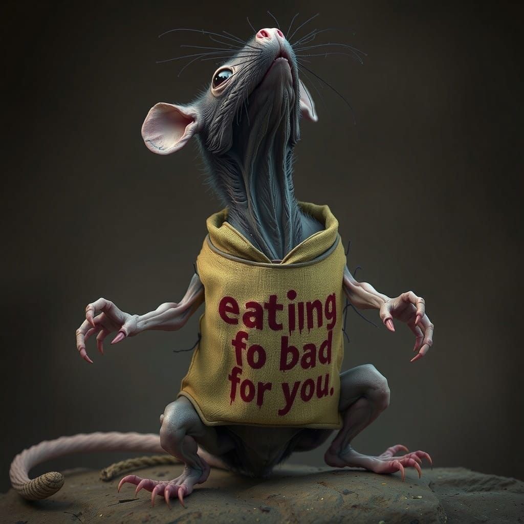 Haunting, Starving Rat in a Somber, Surreal Landscape