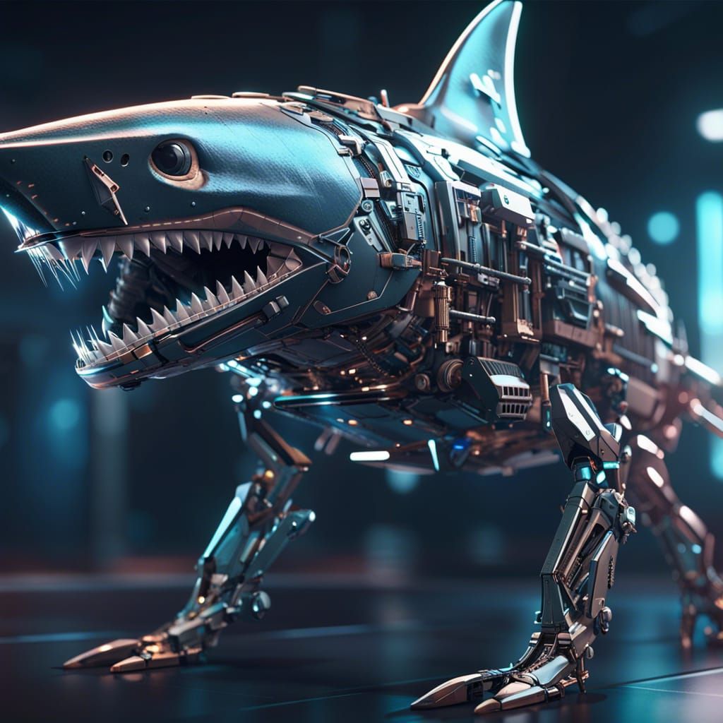Glitched Shark with Buggy Tail in Sci-Fi Style