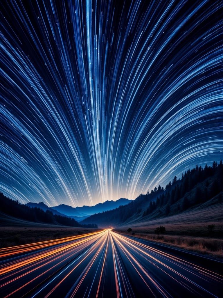 Surreal Star Trails in a Vibrant Night Sky