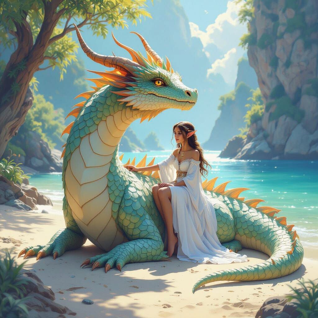 Mystical Water Dragon in Enchanted Cove Beach