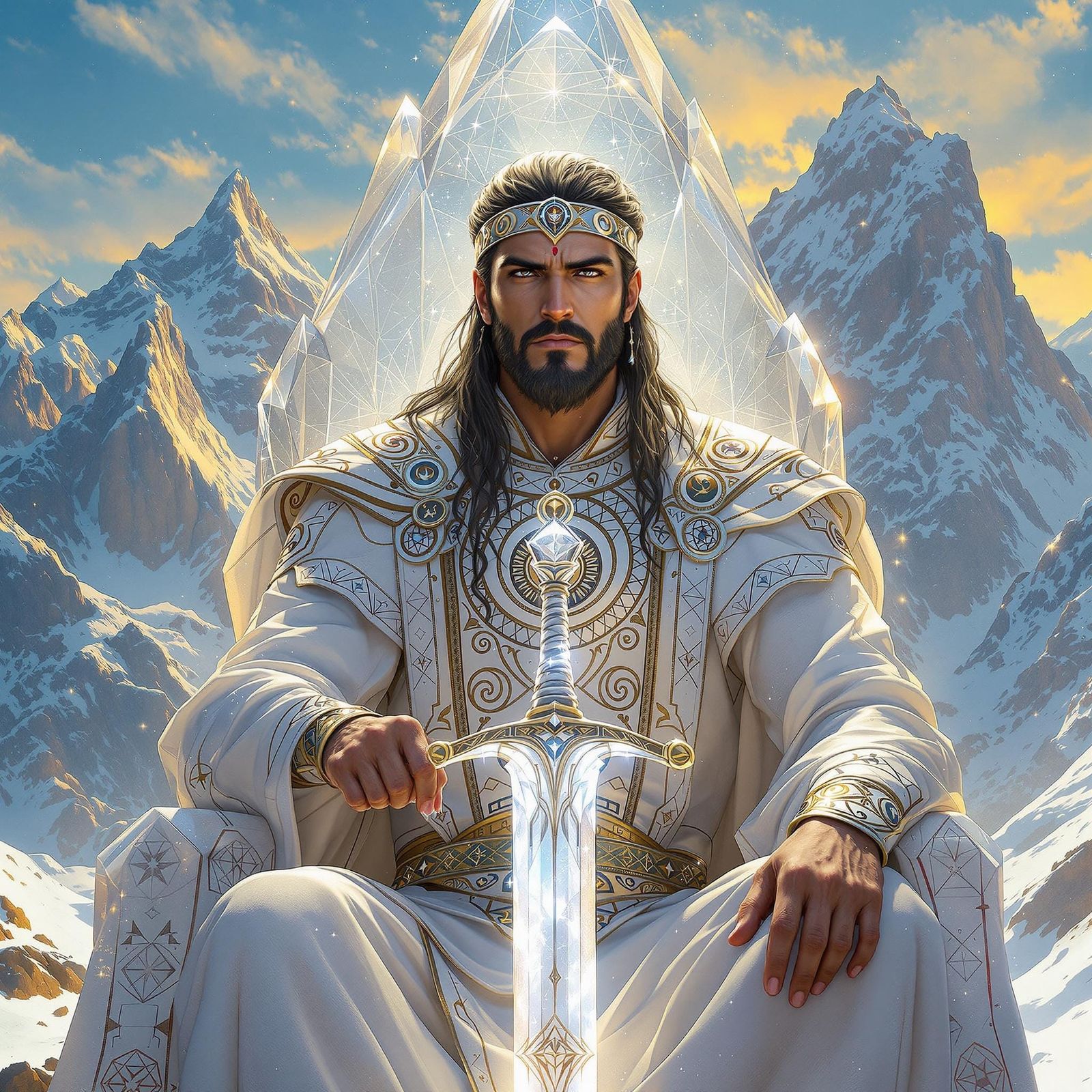Regal King with Quartz Sword on Crystal Throne